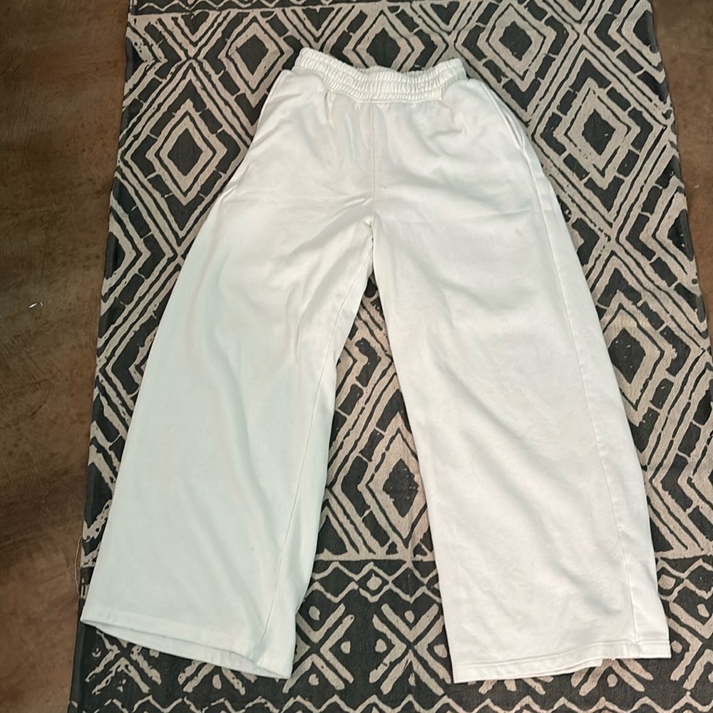 white baggy straight leg sweat pants